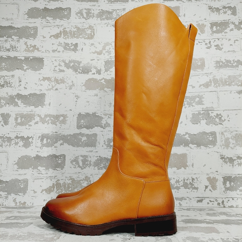 NEW Nordstrom Oliver Brown Leather Slip On Block Heel Riding Boots O606 - Picture 1 of 12
